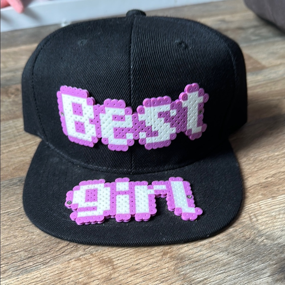 Pixel “Best Girl” Snapback Hat – Black & Pink
